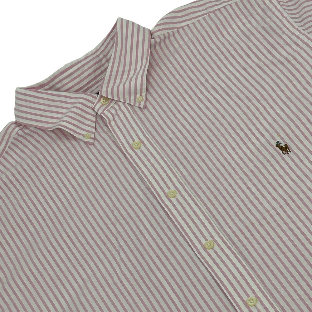 Ralph Lauren Shirt Men 2XLT White Pink Striped Oxford Long Sleeve Flesh Pony NEW